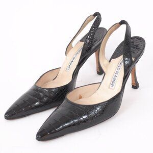 Manolo Blahnik Carolyne crocodile alligator shoes 36 US 6 black slingback